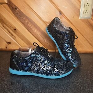 Alegria by PG Lite Blue Metallic Floral Lace Up‎ Sneaker Shoes Sz 9-9.5 US(40)